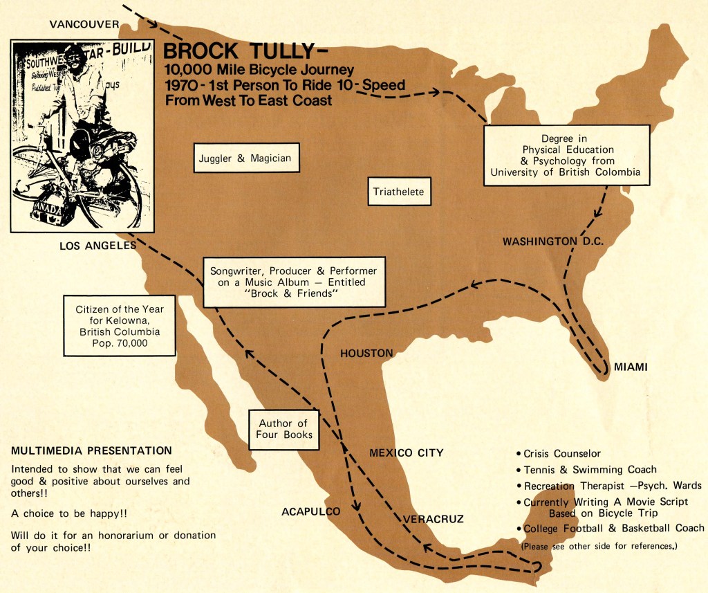 Brock's 1970 Bicycle Journey Map
